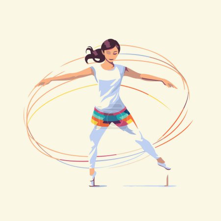 Illustration for Beautiful young girl dancing hip-hop. Vector illustration in flat style - Royalty Free Image