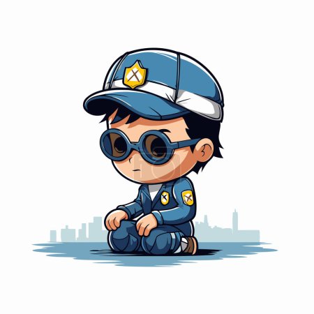 Illustration for Policeman in the city. Vector illustration on white background. - Royalty Free Image