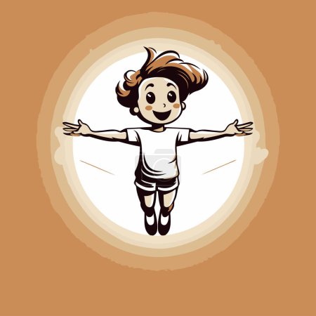 Ilustración de Linda niña saltando en círculo. Dibujos animados vectoriales ilustración. - Imagen libre de derechos