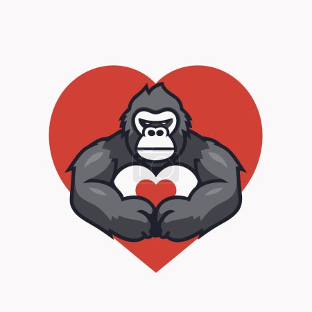 Ilustración de Gorila con un corazón en las manos. Ilustración vectorial. - Imagen libre de derechos