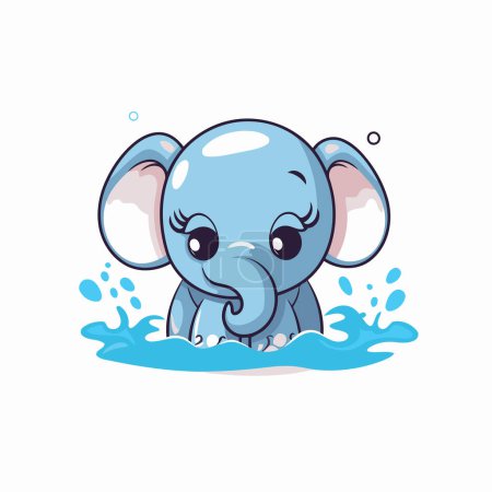 Illustration for Cute cartoon elephant in the water. Vector illustration isolated on white background. - Royalty Free Image