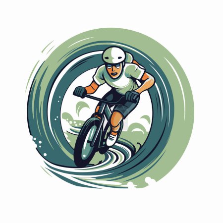 Illustration for Mountain biker riding on a road bike. Vector illustration. - Royalty Free Image