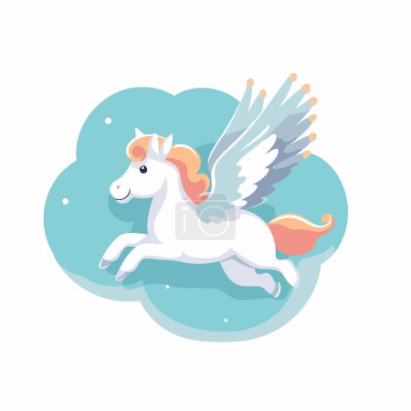 Ilustración de Lindo unicornio blanco con alas volando en el cielo. Ilustración vectorial - Imagen libre de derechos