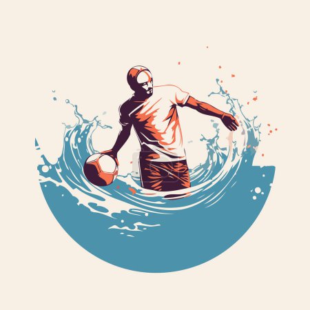 Téléchargez les illustrations : Illustration vectorielle d'un homme jouant au football sur une planche de surf dans l'eau. - en licence libre de droit