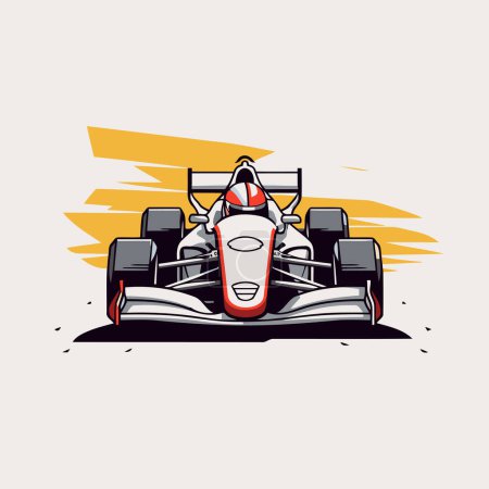 F1 coche de carreras en la pista. Ilustración vectorial en estilo de dibujos animados.