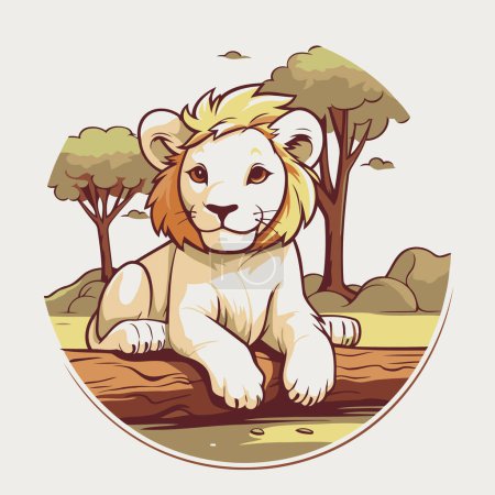 Ilustración de León en el bosque. Ilustración vectorial de un animal salvaje. - Imagen libre de derechos