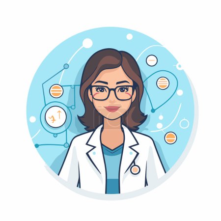 Illustration for Scientist woman. Vector illustration in a flat style. Round icon. - Royalty Free Image