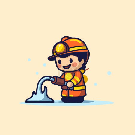 Ilustración de Personaje de dibujos animados bombero. Lindo pequeño bombero vector ilustración. - Imagen libre de derechos