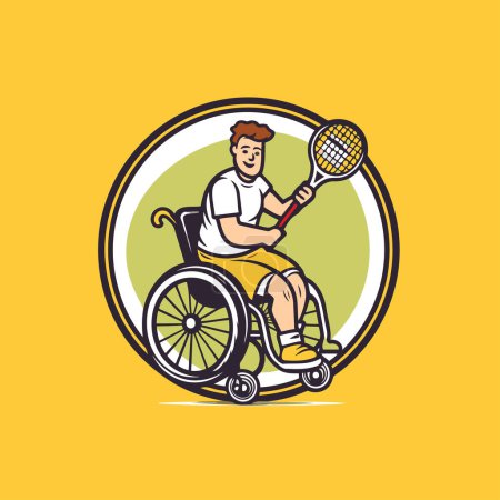 Téléchargez les illustrations : Joueur de tennis en fauteuil roulant avec raquette et balle. Illustration vectorielle plate. - en licence libre de droit