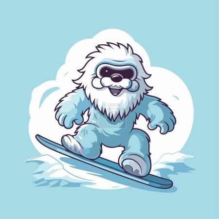 Téléchargez les illustrations : Caricature du Père Noël en snowboard. Illustration vectorielle pour votre design - en licence libre de droit