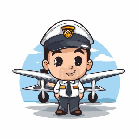 Illustration for Cute pilot with airplane over white background. colorful design. vector illustration - Royalty Free Image