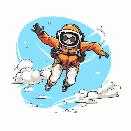 Illustration for Astronaut in spacesuit flying in the sky. Vector illustration. - Royalty Free Image