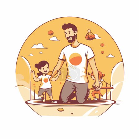 Illustration for Father and son playing in the park. Vector illustration in cartoon style. - Royalty Free Image