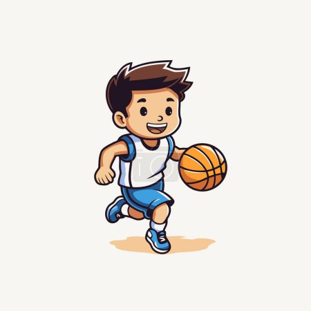 Téléchargez les illustrations : Un garçon de dessin animé jouant au basket. isolé sur fond blanc. Illustration vectorielle. - en licence libre de droit