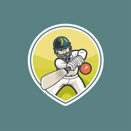 Illustration for Cricket player with ball. helmet and bat. Vector illustration. - Royalty Free Image