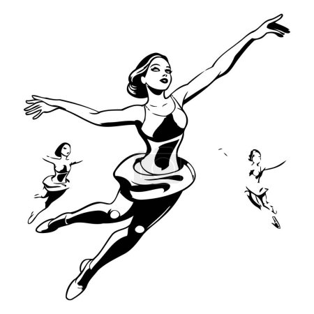 Téléchargez les illustrations : Illustration vectorielle d'une fille en robe noire sautant dans les airs - en licence libre de droit