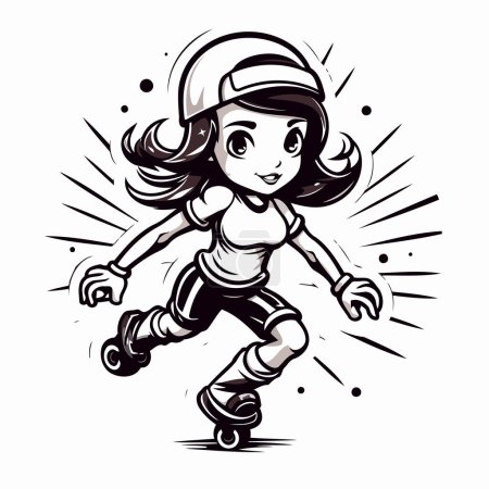 Téléchargez les illustrations : Illustration vectorielle d'une fille sur patins à roulettes. Skateboarder. - en licence libre de droit