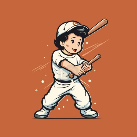 Téléchargez les illustrations : Joueur de baseball avec batte. Illustration vectorielle dans le style bande dessinée. - en licence libre de droit