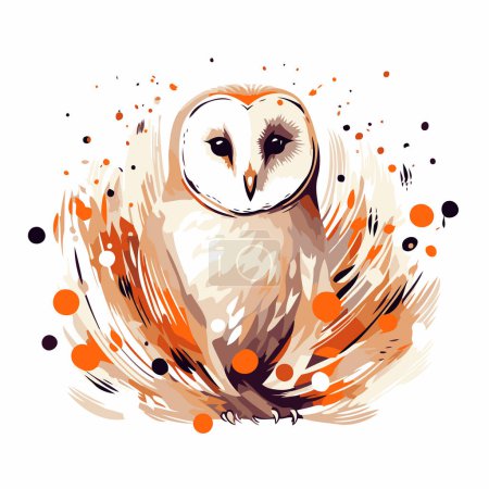 Illustration for Owl vector illustration. Hand drawn cute owl with orange splashes. - Royalty Free Image