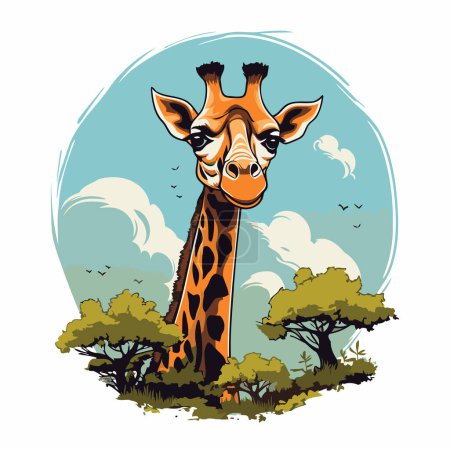 Téléchargez les illustrations : Girafe dans la savane. Illustration vectorielle d'un animal sauvage. - en licence libre de droit