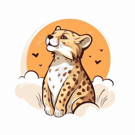 Ilustración de Lindo guepardo sentado en las nubes. Ilustración vectorial. - Imagen libre de derechos
