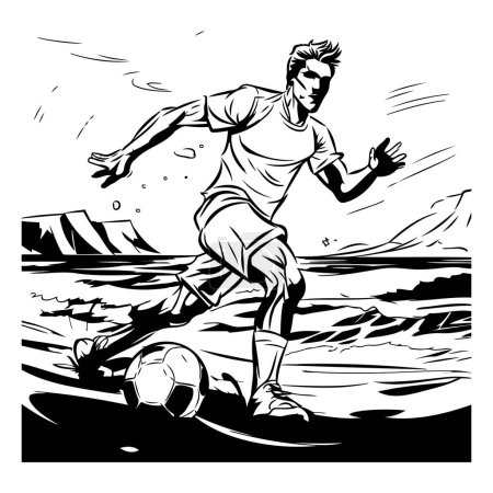 Ilustración de Jugador de fútbol con pelota. Ilustración en blanco y negro lista para corte de vinilo. - Imagen libre de derechos