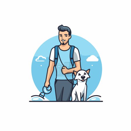 Illustration for Man with dog on leash. Flat style vector illustration on white background. - Royalty Free Image