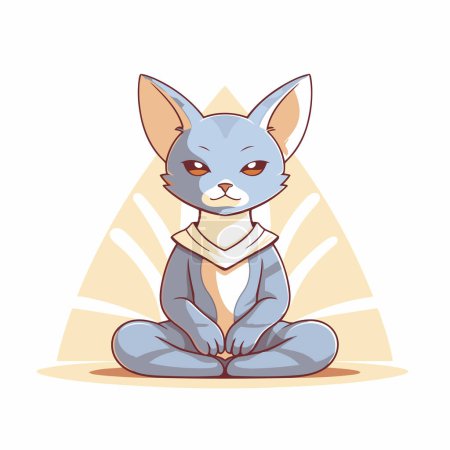 Téléchargez les illustrations : Mignon chat dessin animé assis en position lotus. Illustration vectorielle. - en licence libre de droit
