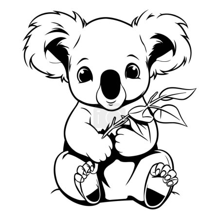 Téléchargez les illustrations : Mignon koala avec une feuille dans la main. Illustration vectorielle - en licence libre de droit