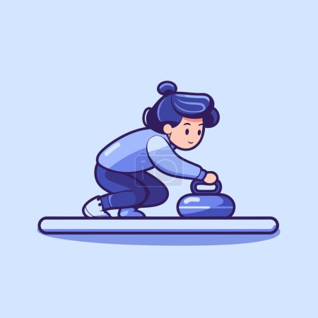 Illustration for Little girl skiing. Vector illustration in a flat style. Cartoon character. - Royalty Free Image