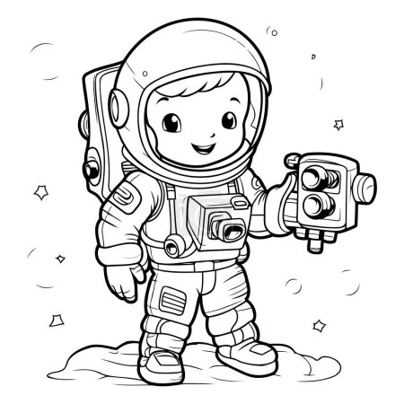 Coloring Page Outline Of a Astronaut Boy with a Camera