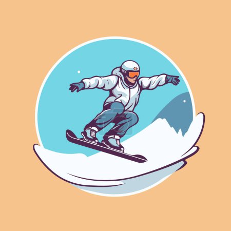 Téléchargez les illustrations : Snowboarder en snowboard. Illustration vectorielle dans le style dessin animé. - en licence libre de droit