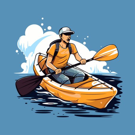 Illustration for Illustration of a man in a kayak. Vector illustration. - Royalty Free Image