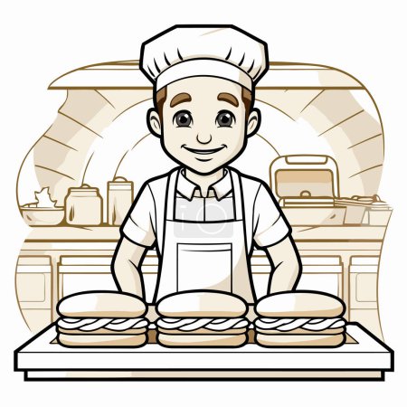 Illustration for Baker in the bakery. Vector illustration of a cartoon character. - Royalty Free Image