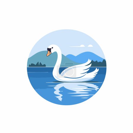 Téléchargez les illustrations : Cygne sur le lac dans un style plat. illustration vectorielle cygne - en licence libre de droit