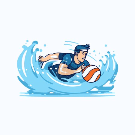 Illustration for Water polo player with ball. Vector illustration in cartoon style. - Royalty Free Image