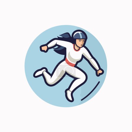 Téléchargez les illustrations : Snowboarder saut avec casque. Sport d'hiver icône. Illustration vectorielle - en licence libre de droit