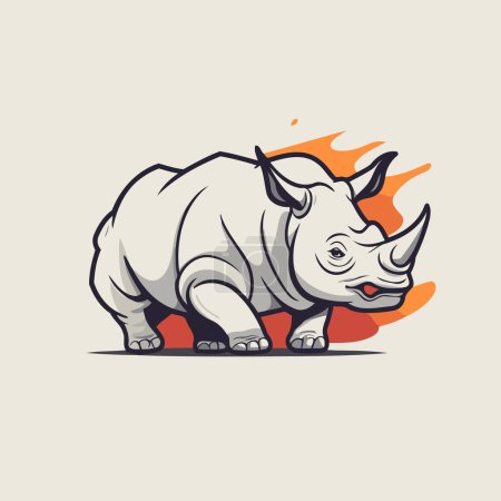 Ilustración de Rinoceronte blanco sobre fondo de fuego. Ilustración vectorial. - Imagen libre de derechos
