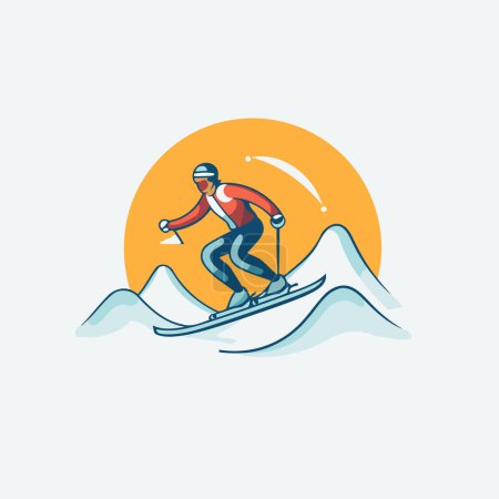 Téléchargez les illustrations : Skieur sur le snowboard. Design plat. Illustration vectorielle. - en licence libre de droit