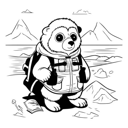 Téléchargez les illustrations : Ours polaire avec un sac à dos et une carte. Illustration vectorielle. - en licence libre de droit