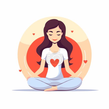 Illustration for Young woman meditating in lotus position. Vector illustration in flat style - Royalty Free Image