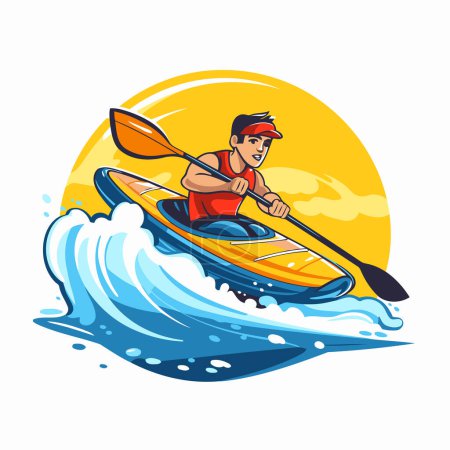 Illustration for Man in a kayak on the background of the sea. Vector illustration - Royalty Free Image