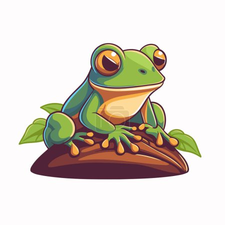 Ilustración de Icono de dibujos animados de rana. Vector ilustración de una rana verde sobre una piedra. - Imagen libre de derechos