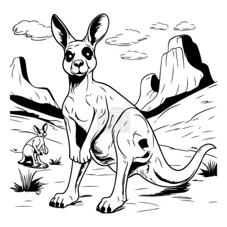 Illustration for Kangaroo - vector illustration. black and white version. isolated on white - Royalty Free Image
