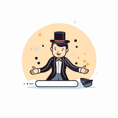Illustration for Magician man in top hat. Vector illustration in flat style. - Royalty Free Image