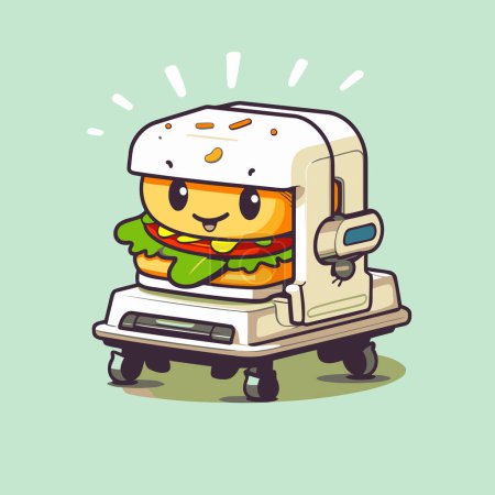 Téléchargez les illustrations : Conception vectorielle de personnage mascotte hamburger mignon. Concept de restauration rapide. - en licence libre de droit