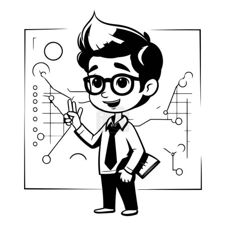 Ilustración de Ilustración vectorial de un niño con gafas y corbata con cuaderno. - Imagen libre de derechos