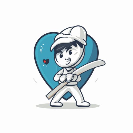 Illustration for Cricket player holding a baton. Cute cartoon vector illustration. - Royalty Free Image