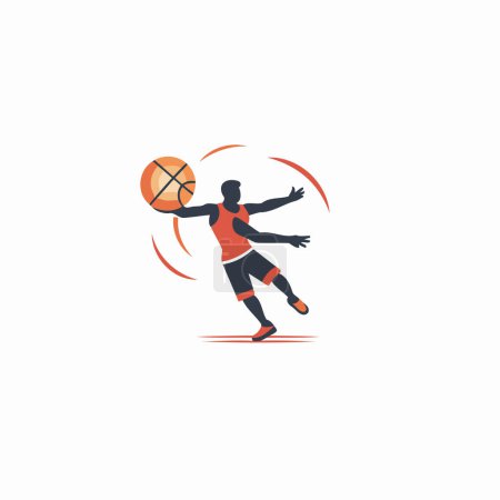 Illustration for Basketball player with ball. Flat style vector illustration on white background. - Royalty Free Image