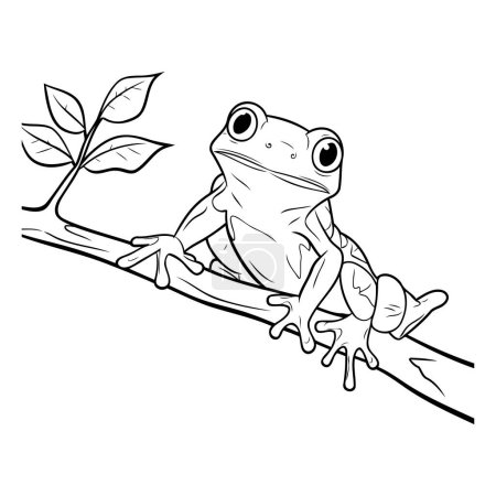 Téléchargez les illustrations : Grenouille sur une branche. Illustration vectorielle d'une grenouille dessin animé. - en licence libre de droit